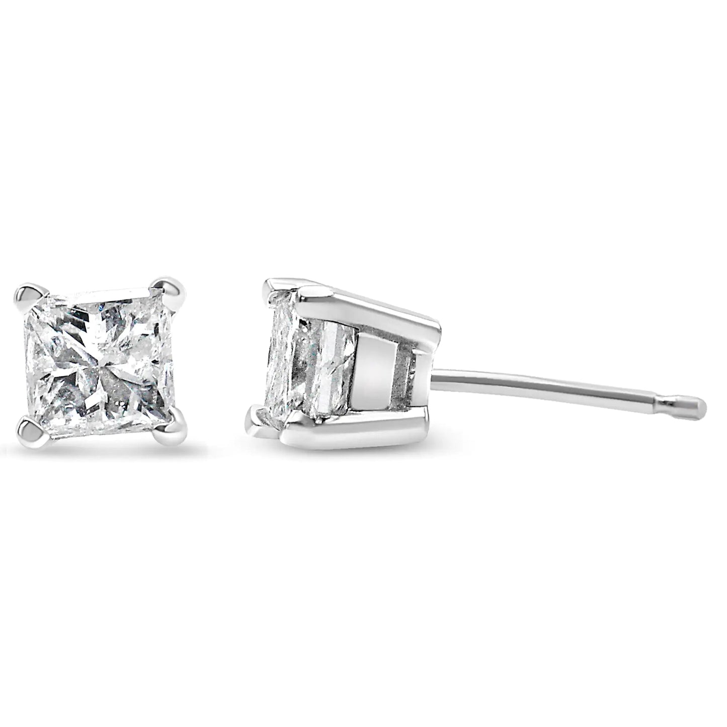 14K White Gold 1/2ct TDW Princess Cut Diamond Solitaire Stud Earrings (G - H, SI2 - I1) - Jaazi Intl