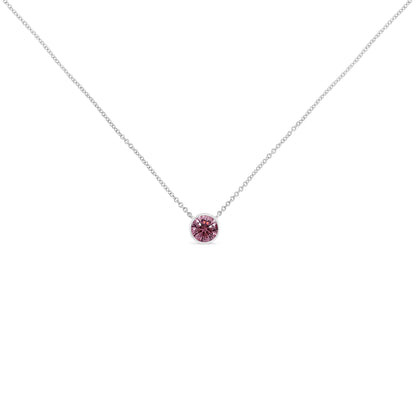 14K White Gold 1/3 Cttw Bezel Set Treated Pink Diamond Solitaire 18" Pendant Necklace (Pink Color, VS1 - VS2 Clarity) - Jaazi International