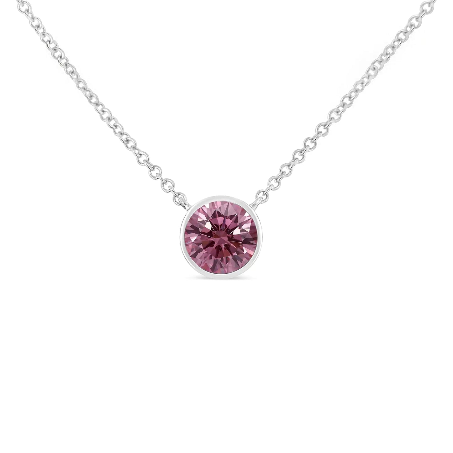 14K White Gold 1/3 Cttw Bezel Set Treated Pink Diamond Solitaire 18" Pendant Necklace (Pink Color, VS1 - VS2 Clarity) - Jaazi International