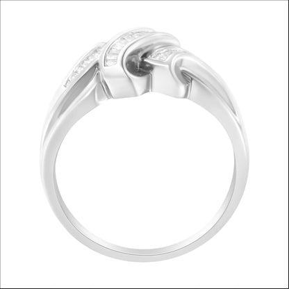 14K White Gold 1/3 Cttw Channel Set Baguette Diamond Bypass Ring Band (H - I Color, SI1 - SI2 Clarity) - Jaazi Intl