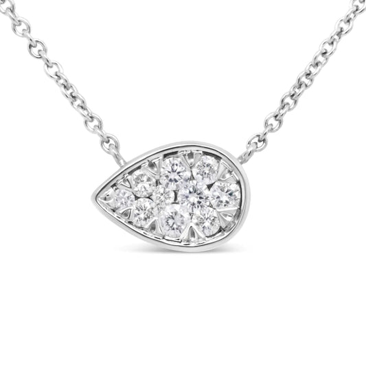 14K White Gold 1/4 Cttw Round Diamond Composite Teardrop Shape 18" Pendant Necklace - (G - H Color, SI2 - I1 Clarity) - Jaazi Intl