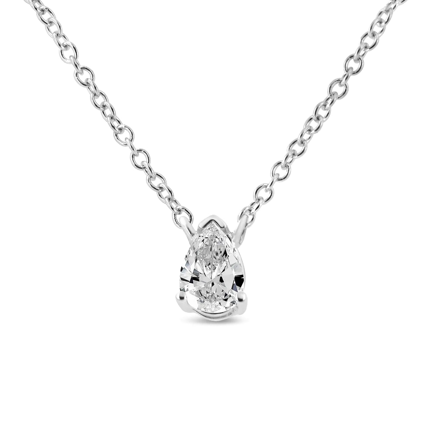 14K White Gold 1/5 Cttw Pear Shape Solitaire Diamond 18" Pendant Necklace (G - H Color, VS2 - SI1 Clarity) - Jaazi Intl