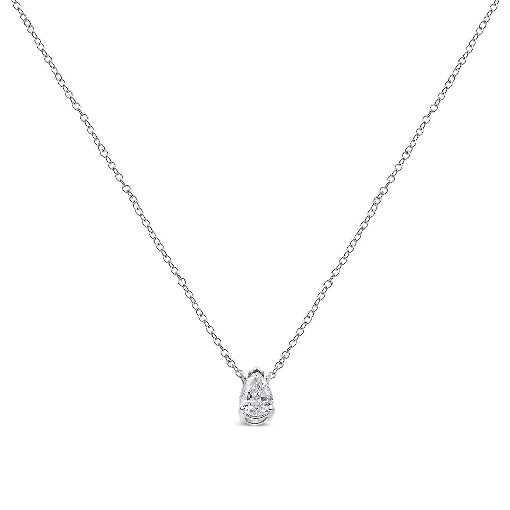 14K White Gold 1/5 Cttw Pear Shape Solitaire Diamond 18" Pendant Necklace (G - H Color, VS2 - SI1 Clarity) - Jaazi Intl