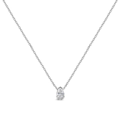 14K White Gold 1/5 Cttw Pear Shape Solitaire Diamond 18" Pendant Necklace (G - H Color, VS2 - SI1 Clarity) - Jaazi Intl