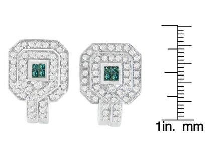 14K White Gold 1ct. TDW Round and Princess - cut Treated Blue Diamond Earrings (H - I,SI1 - SI2) - Jaazi Intl