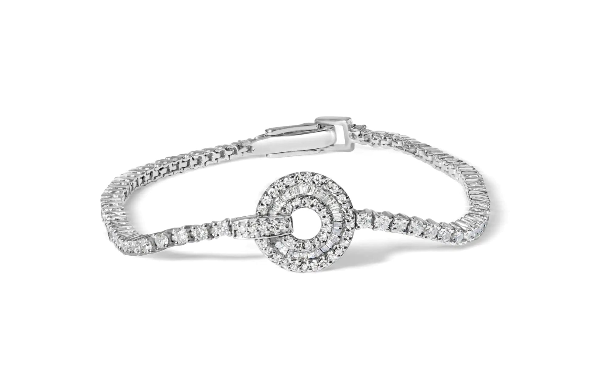 14K White Gold 2 1/2 Cttw Diamond 7" Classic Tennis Bracelet with Medallion Station (H - I Color, I1 - I2 Clarity) - Jaazi Intl