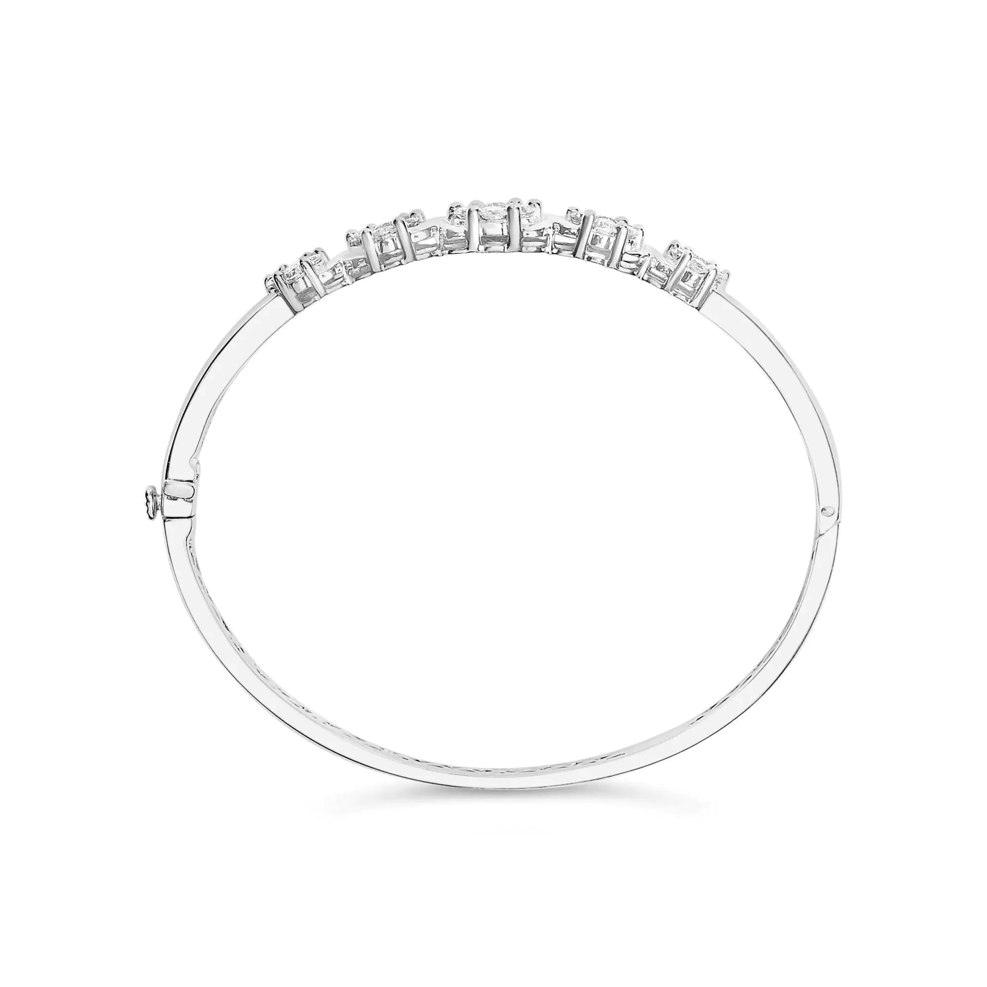 14K White Gold 2 1/2 Cttw Diamond Graduating Floral Cluster Bangle Bracelet (H - I Color, SI1 - SI2 Clarity) - Fits Wrists up to 7.25" - Jaazi Intl