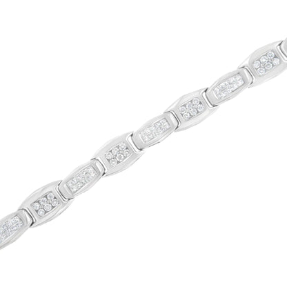 14K White Gold 2 - 1/2 Cttw Round - Brilliant & Baguette Cut Diamond 7" Alternating Flared Links Tennis Bracelet (H - I Color, SI1 - SI2 Clarity) - Jaazi Intl