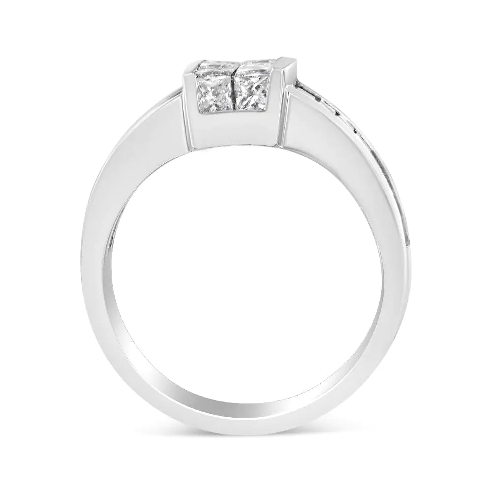 14K White Gold 2 3/4 Cttw Invisible - Set Princess and Channel - Set Baguette Diamond Step Up Cocktail Ring (G - H Color, SI1 - SI2 Clarity) - Jaazi Intl