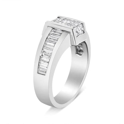 14K White Gold 2 3/4 Cttw Invisible - Set Princess and Channel - Set Baguette Diamond Step Up Cocktail Ring (G - H Color, SI1 - SI2 Clarity) - Jaazi Intl