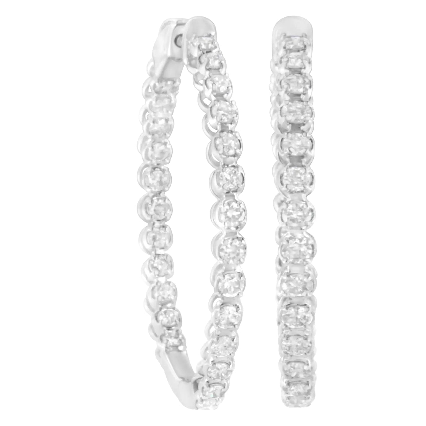 14K White Gold 2 cttw Diamond Hoop Earrings (I - J Clarity, I1 - I2 Color) - Jaazi International