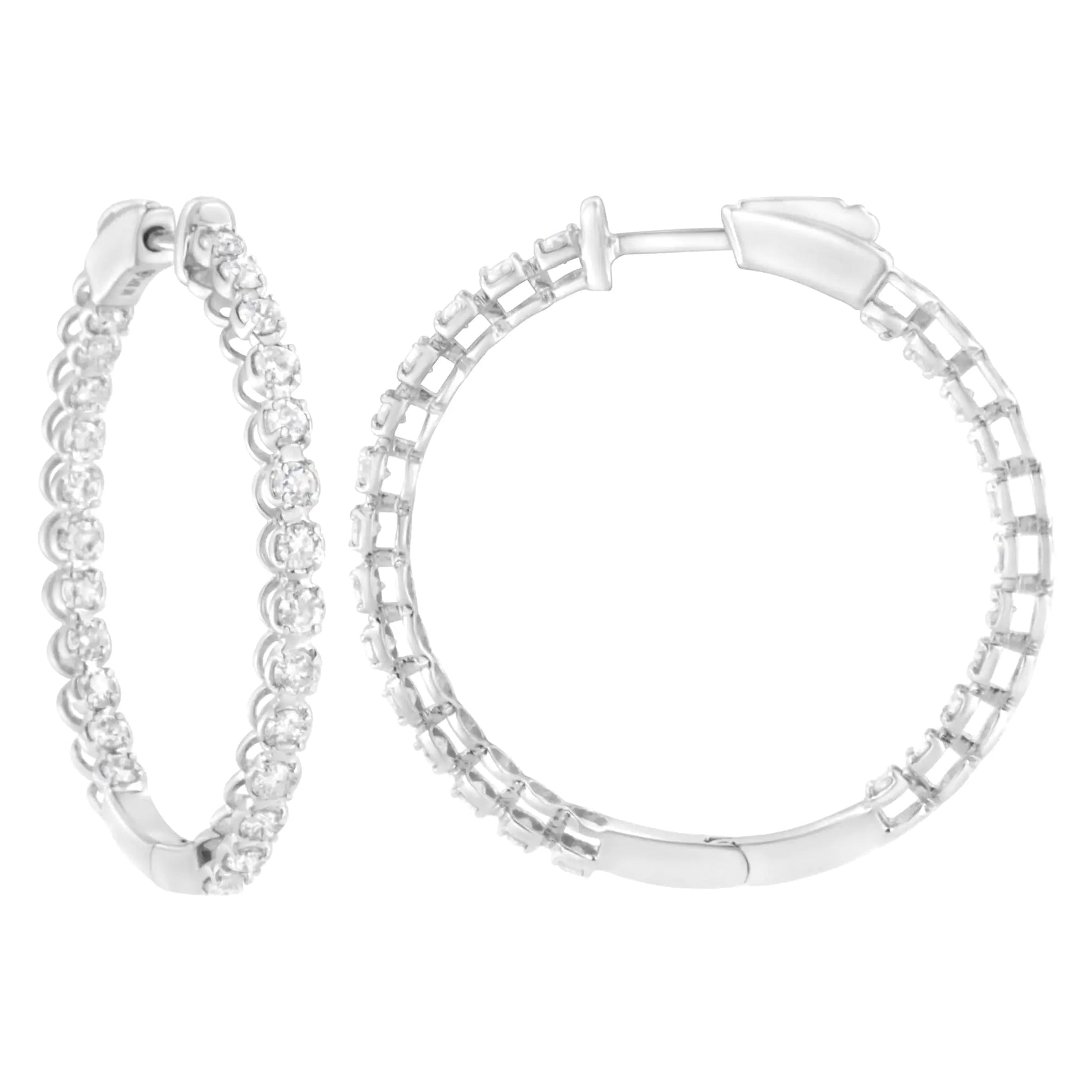 14K White Gold 2 cttw Diamond Hoop Earrings (I - J Clarity, I1 - I2 Color) - Jaazi International