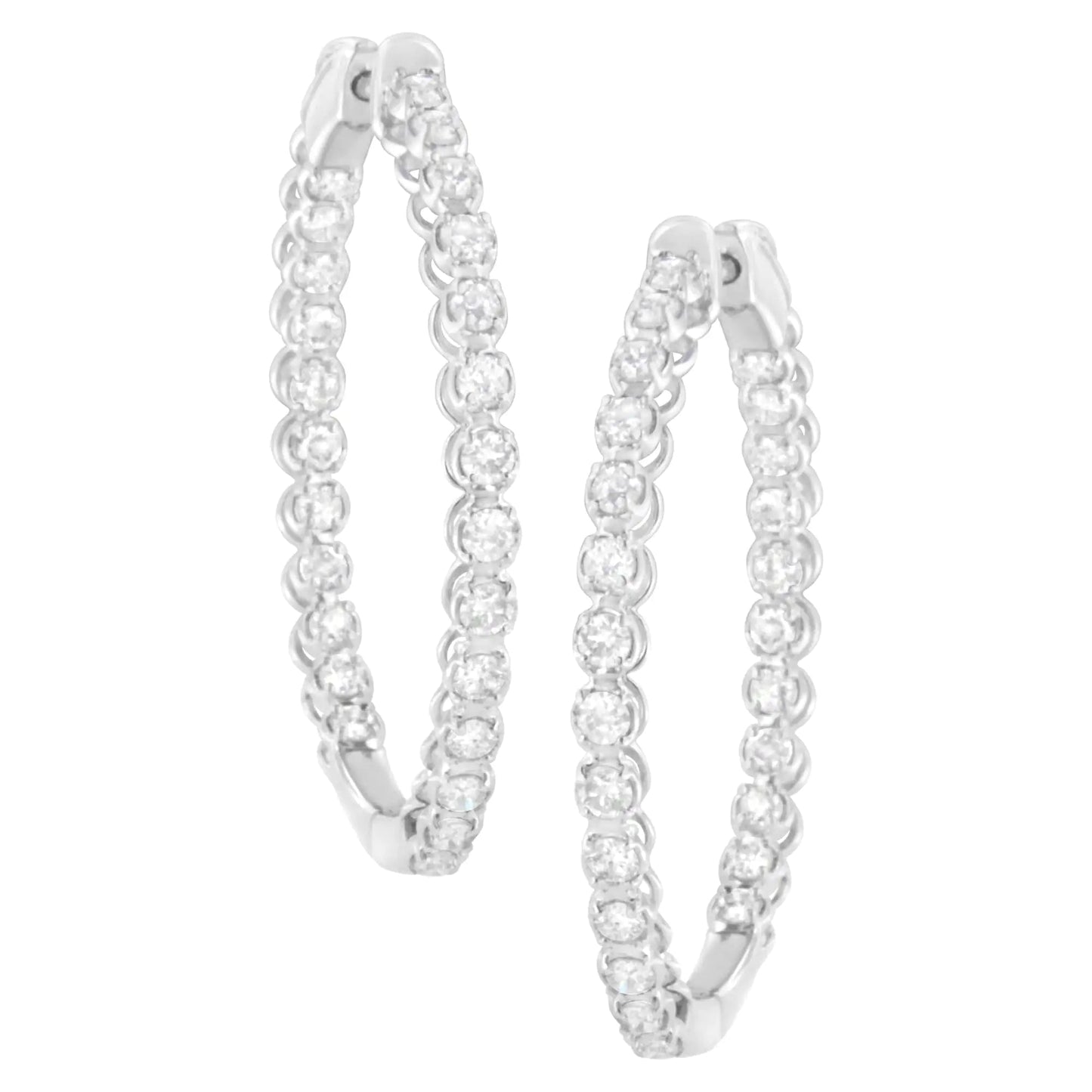 14K White Gold 2 cttw Diamond Hoop Earrings (I - J Clarity, I1 - I2 Color) - Jaazi International