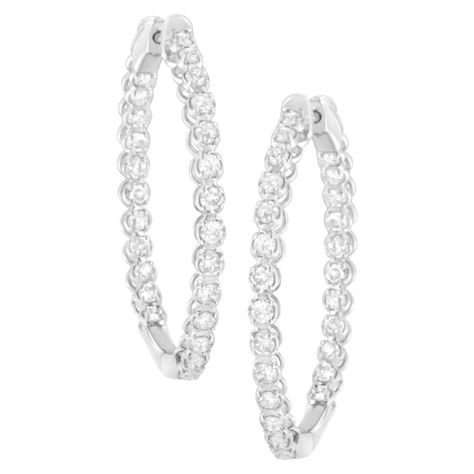 14K White Gold 2 cttw Diamond Hoop Earrings (I - J Clarity, I1 - I2 Color) - Jaazi International