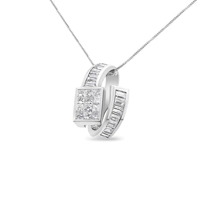 14K White Gold 2 cttw Princess and Baguette Cut Diamond Double Loop Pendant Necklace (G - H, VS1 - VS2) - Jaazi Intl