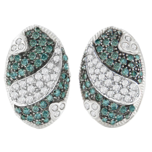 14K White Gold 2 cttw White and Treated Blue Diamond Earrings (H - I, SI1 - SI2) - Jaazi Intl