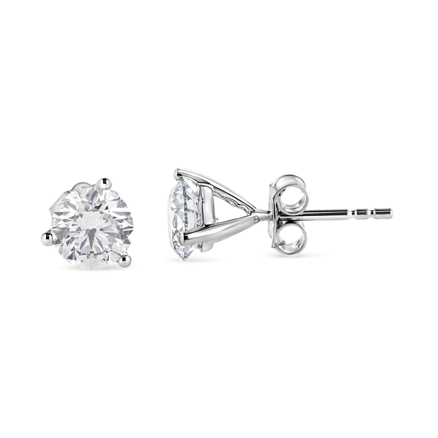 14K White Gold 2.0 Cttw 3 - Prong Martini Set Brilliant Round - Cut Solitaire Lab Grown Diamond Screwback Stud Earrings (F - G Color, VS2 - SI1 Clarity) - Jaazi Intl