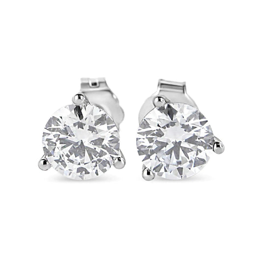 14K White Gold 2.0 Cttw 3 - Prong Martini Set Brilliant Round - Cut Solitaire Lab Grown Diamond Screwback Stud Earrings (F - G Color, VS2 - SI1 Clarity) - Jaazi Intl