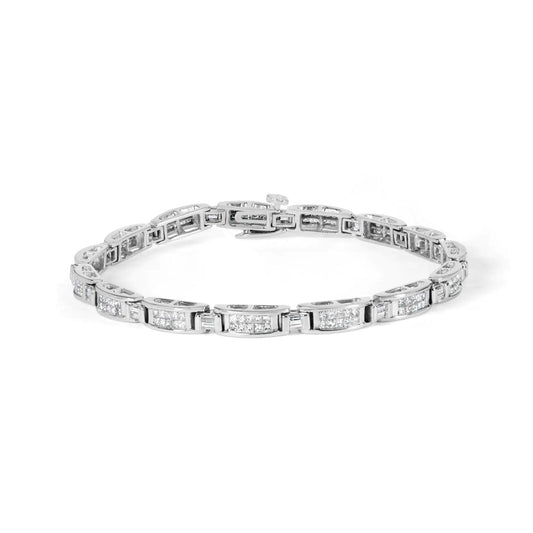 14K White Gold 2.0 Cttw Baguette and Princess - Cut Diamond Tennis Bracelet (H - I Color, SI1 - SI2 Clarity) - 7" - Jaazi Intl