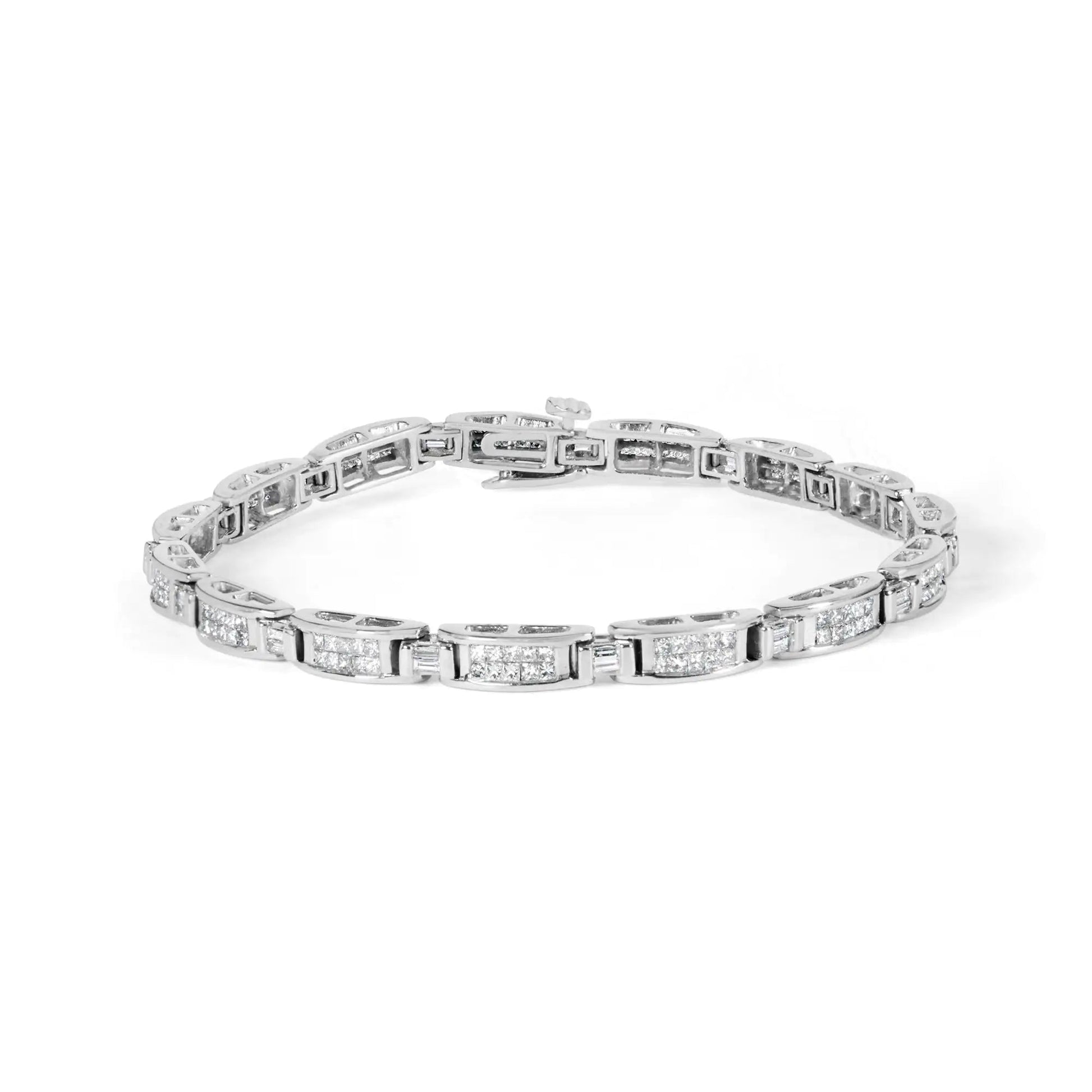 14K White Gold 2.0 Cttw Baguette and Princess - Cut Diamond Tennis Bracelet (H - I Color, SI1 - SI2 Clarity) - 7" - Jaazi Intl