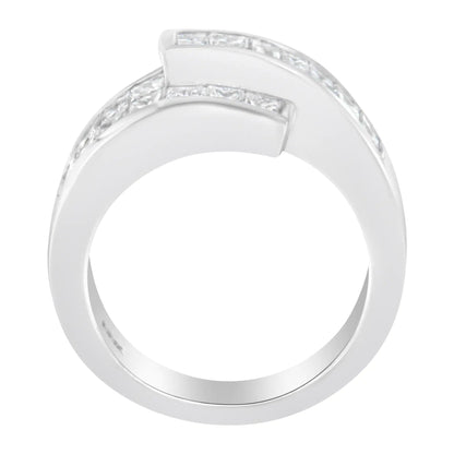 14K White Gold 2.0 Cttw Channel - Set Princess and Baguette - Cut Diamond Bypass Ring Band (G - H Color, SI1 - SI2 Clarity) - Jaazi Intl