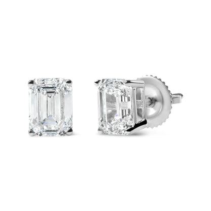 14K White Gold 2.0 Cttw Emerald Cut Lab Grown Diamond Solitaire Stud Earrings (G - H Color, VS1 - VS2 Clarity) - Jaazi Intl