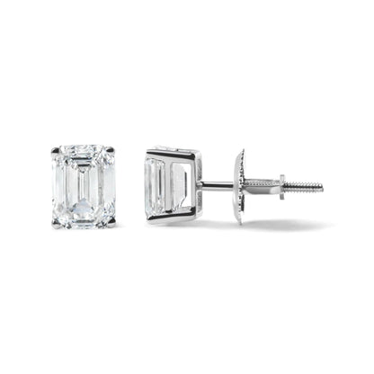 14K White Gold 2.0 Cttw Emerald Cut Lab Grown Diamond Solitaire Stud Earrings (G - H Color, VS1 - VS2 Clarity) - Jaazi Intl