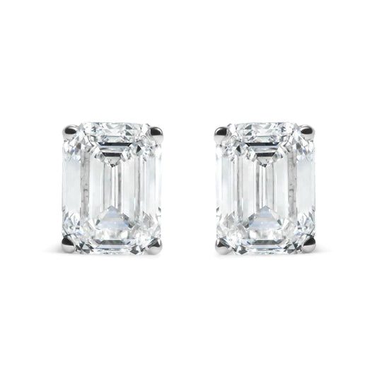 14K White Gold 2.0 Cttw Emerald Cut Lab Grown Diamond Solitaire Stud Earrings (G - H Color, VS1 - VS2 Clarity) - Jaazi Intl