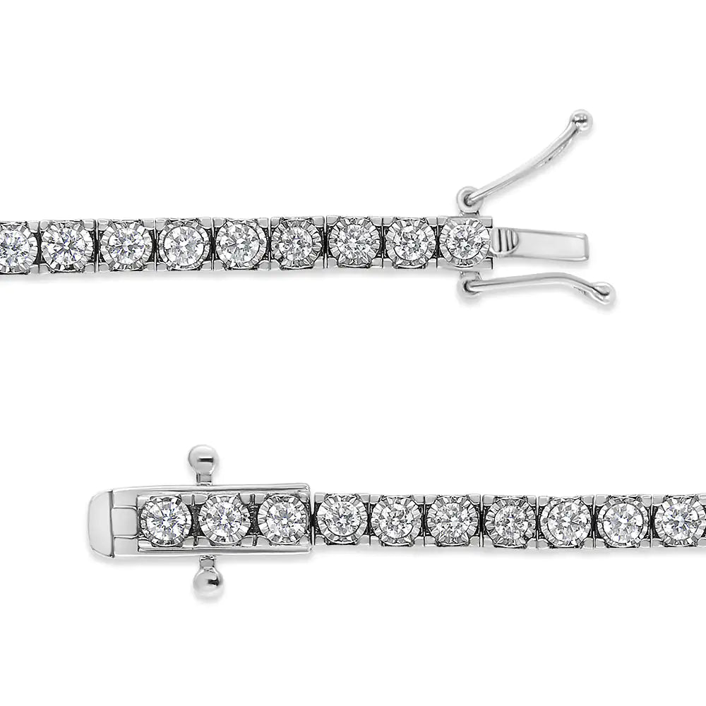 14K White Gold 2.0 Cttw Miracle Set Round - Cut Lab Grown Diamond Illusion 7" Tennis Bracelet (F - G Color, VS2 - SI1 Clarity) - Jaazi Intl