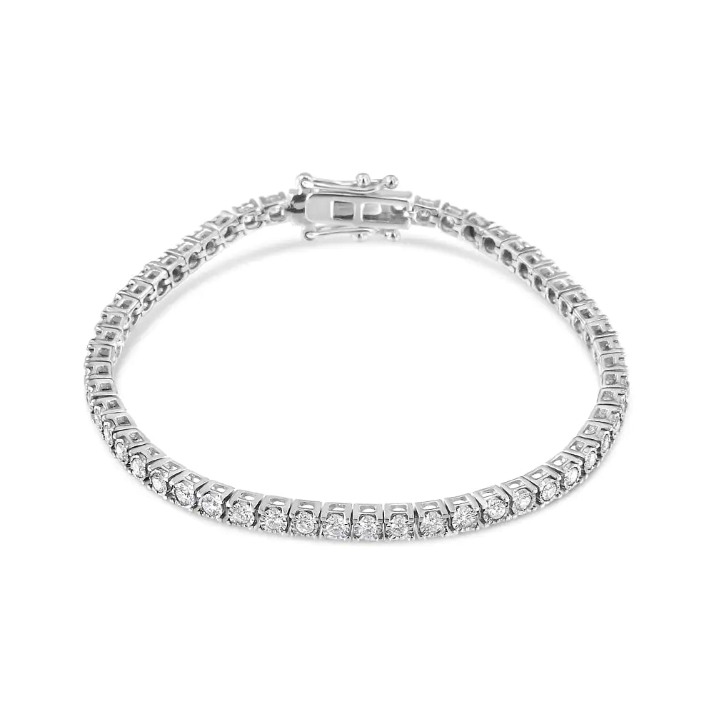 14K White Gold 2.0 Cttw Miracle Set Round - Cut Lab Grown Diamond Illusion 7" Tennis Bracelet (F - G Color, VS2 - SI1 Clarity) - Jaazi Intl