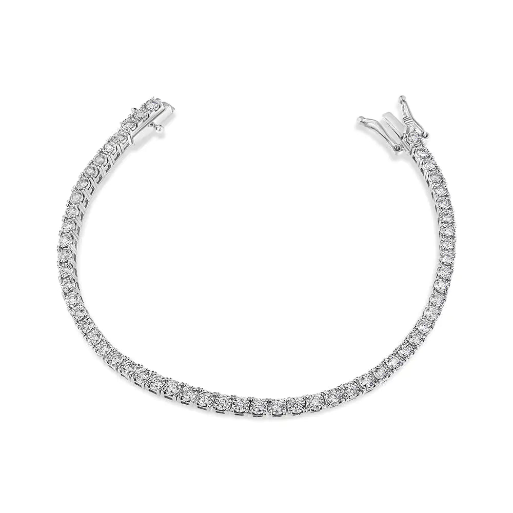 14K White Gold 2.0 Cttw Miracle Set Round - Cut Lab Grown Diamond Illusion 7" Tennis Bracelet (F - G Color, VS2 - SI1 Clarity) - Jaazi Intl