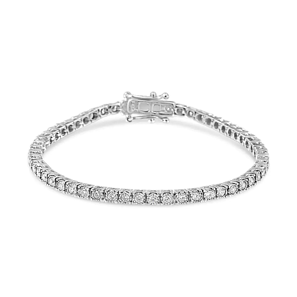 14K White Gold 2.0 Cttw Miracle Set Round - Cut Lab Grown Diamond Illusion 7" Tennis Bracelet (F - G Color, VS2 - SI1 Clarity) - Jaazi Intl