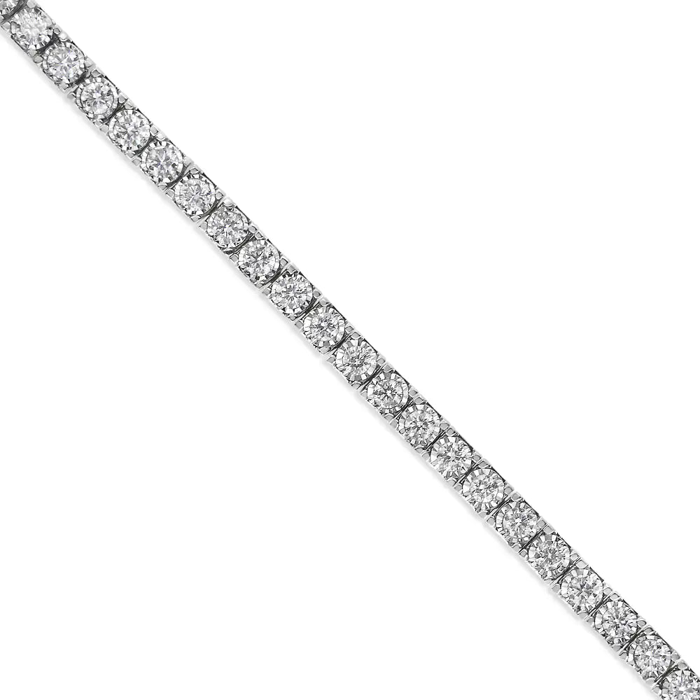 14K White Gold 2.0 Cttw Miracle Set Round - Cut Lab Grown Diamond Illusion 7" Tennis Bracelet (F - G Color, VS2 - SI1 Clarity) - Jaazi Intl