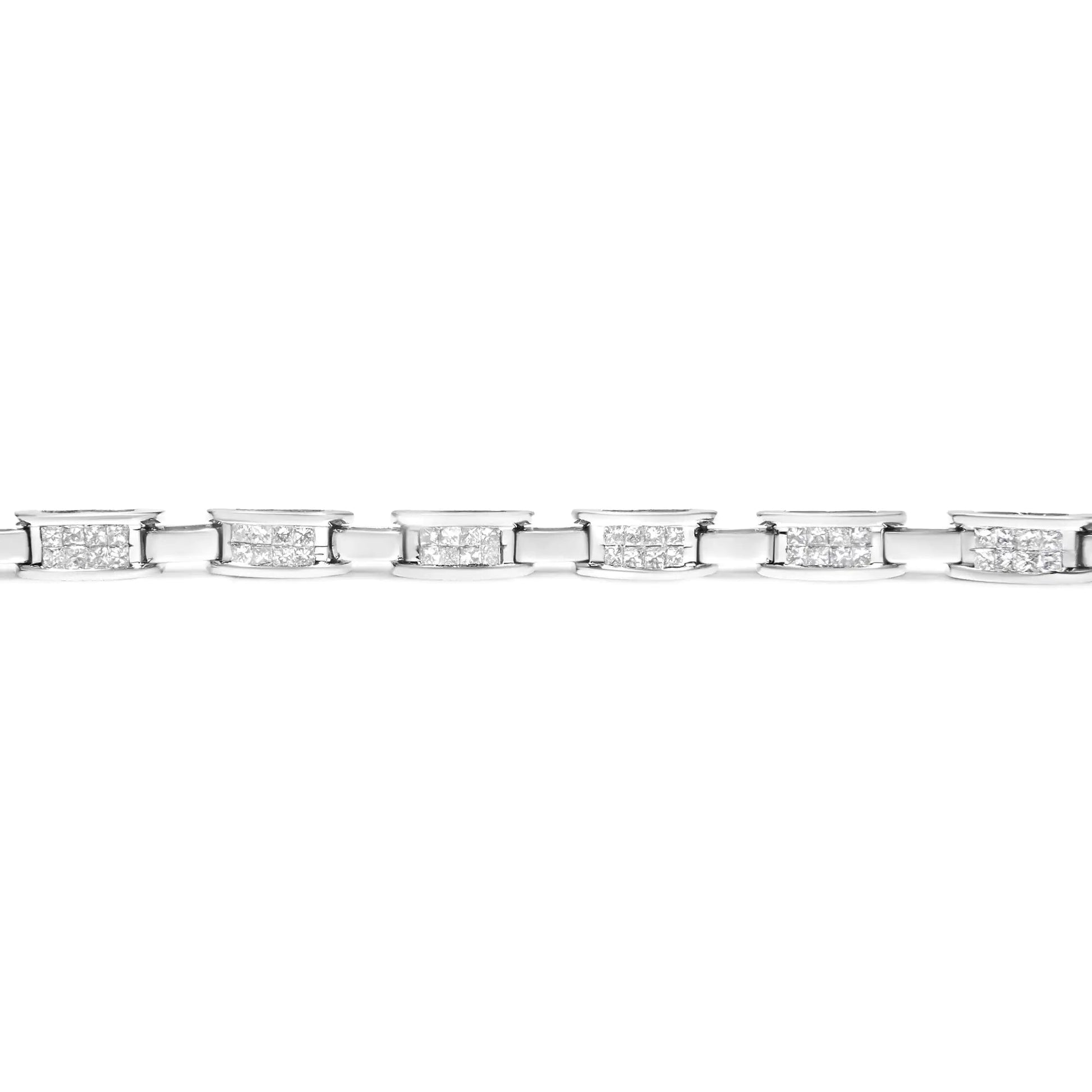 14K White Gold 2.0 Cttw Princess Cut Invisible Set Diamond Rectangular Link Bracelet (I - J Color, I1 - I2 Clarity) - 7.25" - Jaazi Intl