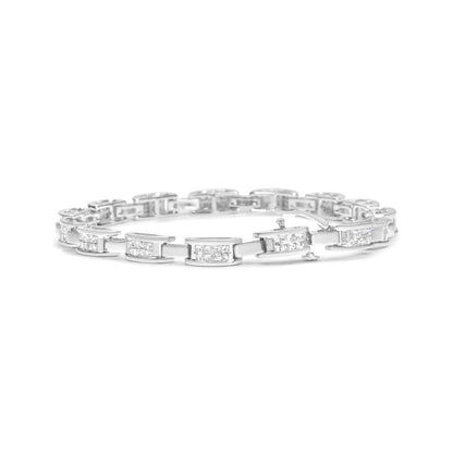 14K White Gold 2.0 Cttw Princess Cut Invisible Set Diamond Rectangular Link Bracelet (I - J Color, I1 - I2 Clarity) - 7.25" - Jaazi Intl