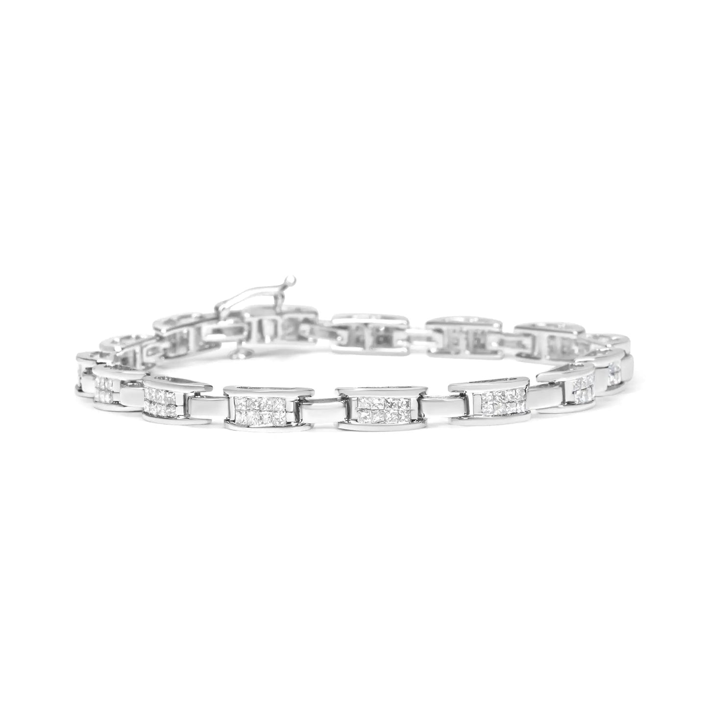 14K White Gold 2.0 Cttw Princess Cut Invisible Set Diamond Rectangular Link Bracelet (I - J Color, I1 - I2 Clarity) - 7.25" - Jaazi Intl