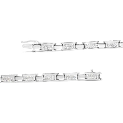 14K White Gold 2.0 Cttw Princess Cut Invisible Set Diamond Rectangular Link Bracelet (I - J Color, I1 - I2 Clarity) - 7.25" - Jaazi Intl