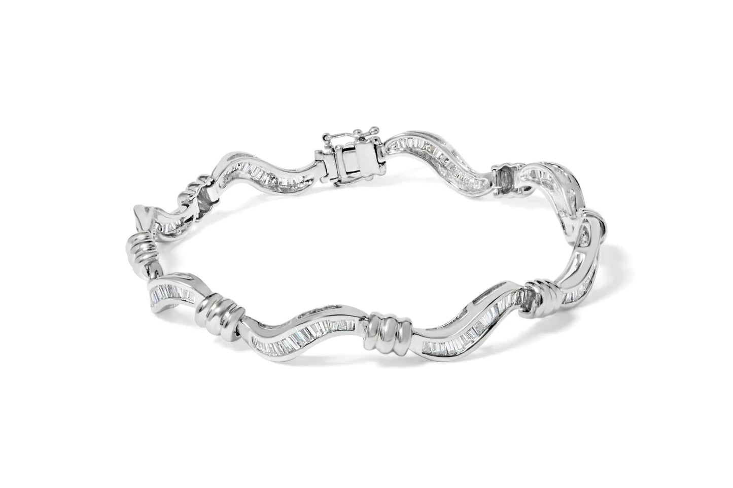 14K White Gold 2.00 Cttw Baguette - Cut Spiral Link 7" Bracelet (G - H Color, SI1 - SI2 Clarity) - Jaazi Intl