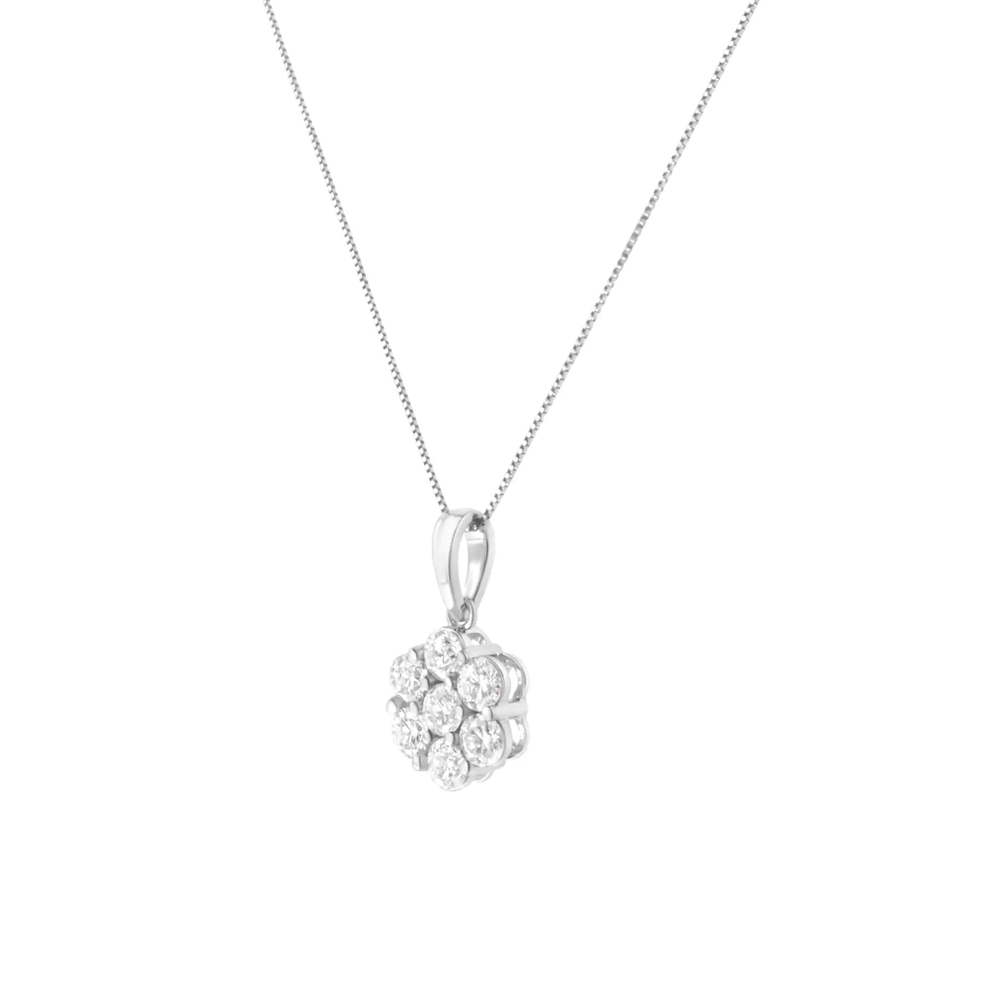 14K White Gold 2.00 Cttw Brilliant Round - Cut Diamond 7 Stone Flower Cluster 18" Pendant Necklace (H - I Color, SI2 - I1 Clarity) - Jaazi Intl