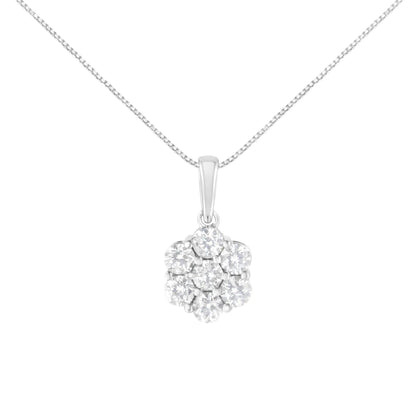 14K White Gold 2.00 Cttw Brilliant Round - Cut Diamond 7 Stone Flower Cluster 18" Pendant Necklace (H - I Color, SI2 - I1 Clarity) - Jaazi Intl