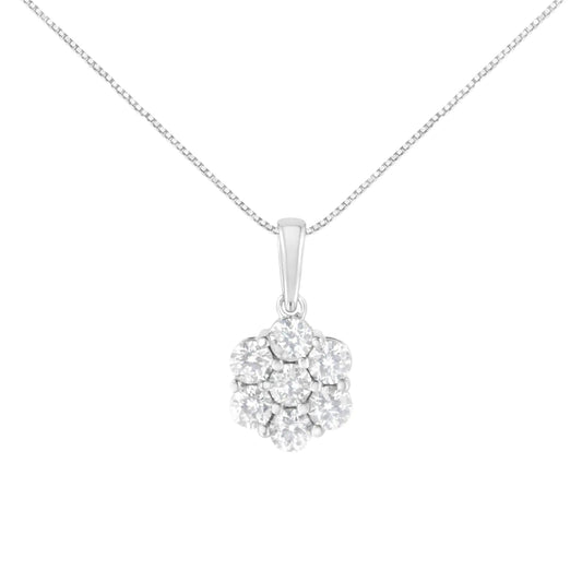 14K White Gold 2.00 Cttw Brilliant Round - Cut Diamond 7 Stone Flower Cluster 18" Pendant Necklace (H - I Color, SI2 - I1 Clarity) - Jaazi Intl