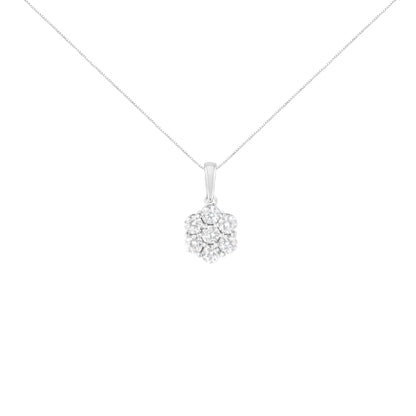 14K White Gold 2.00 Cttw Brilliant Round - Cut Diamond 7 Stone Flower Cluster 18" Pendant Necklace (H - I Color, SI2 - I1 Clarity) - Jaazi Intl