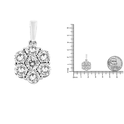 14K White Gold 2.00 Cttw Brilliant Round - Cut Diamond 7 Stone Flower Cluster 18" Pendant Necklace (H - I Color, SI2 - I1 Clarity) - Jaazi Intl