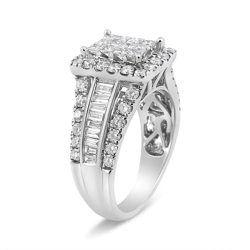 14K White Gold 2.00 Cttw Composite Head with Halo and Side Stones Diamond Ring (H - I Color, SI1 - SI2 Clarity) - Jaazi Intl