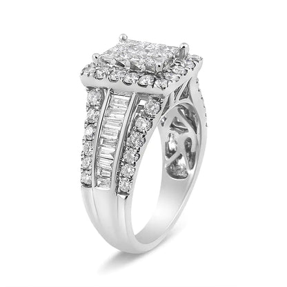 14K White Gold 2.00 Cttw Composite Head with Halo and Side Stones Diamond Ring (H - I Color, SI1 - SI2 Clarity) - Jaazi Intl