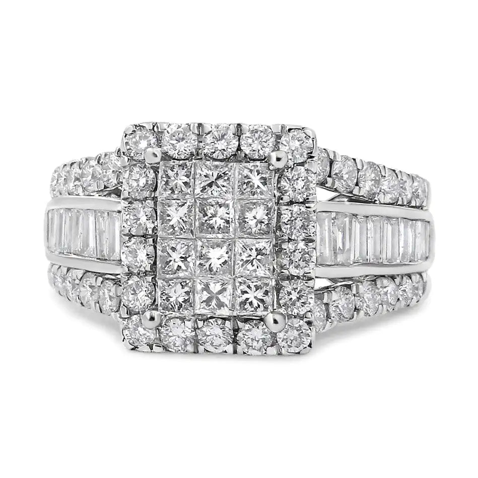 14K White Gold 2.00 Cttw Composite Head with Halo and Side Stones Diamond Ring (H - I Color, SI1 - SI2 Clarity) - Jaazi Intl