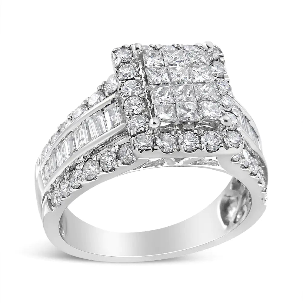 14K White Gold 2.00 Cttw Composite Head with Halo and Side Stones Diamond Ring (H - I Color, SI1 - SI2 Clarity) - Jaazi Intl