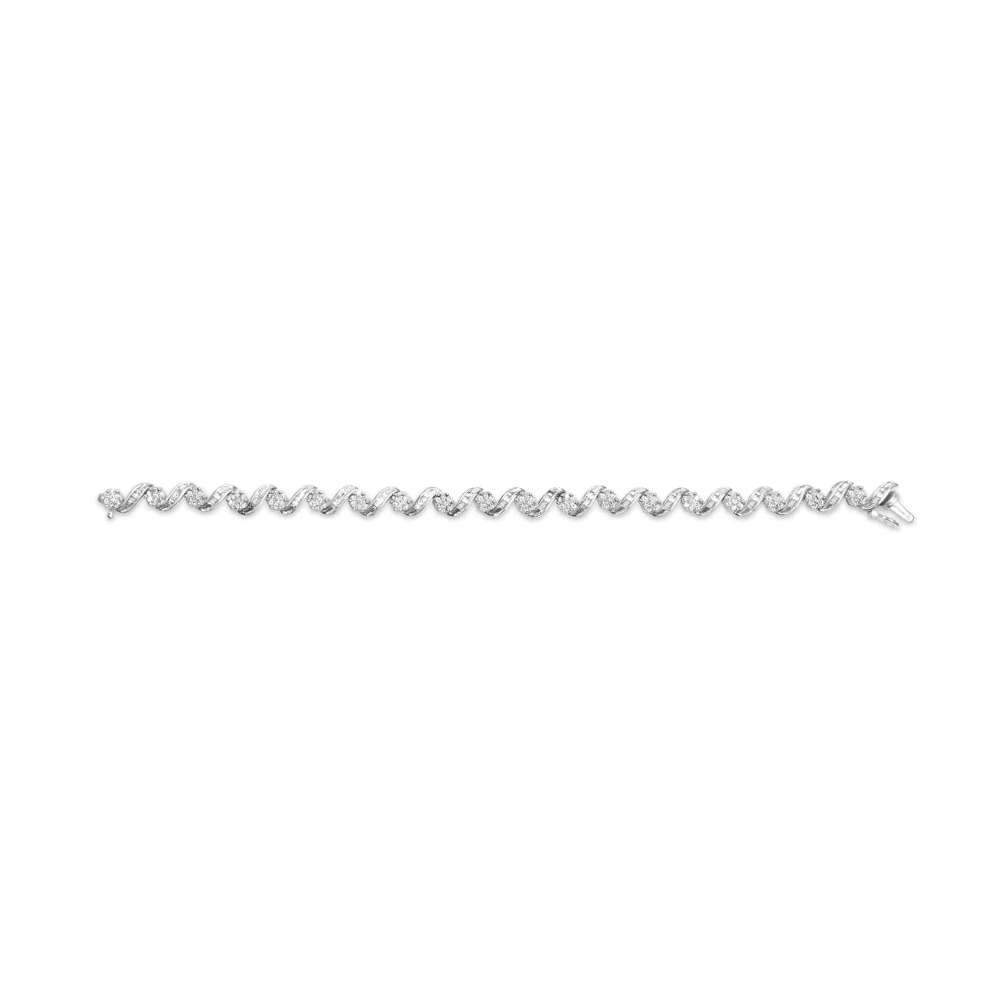 14K White Gold 2.00 Cttw Diamond Cluster and Spiral Link Bracelet (I - J Color, I1 - I2 Clarity) - 7" - Jaazi Intl