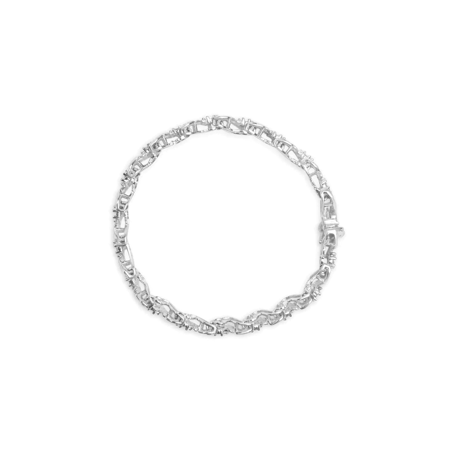 14K White Gold 2.00 Cttw Diamond Cluster and Spiral Link Bracelet (I - J Color, I1 - I2 Clarity) - 7" - Jaazi Intl