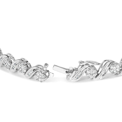 14K White Gold 2.00 Cttw Diamond Cluster and Spiral Link Bracelet (I - J Color, I1 - I2 Clarity) - 7" - Jaazi Intl